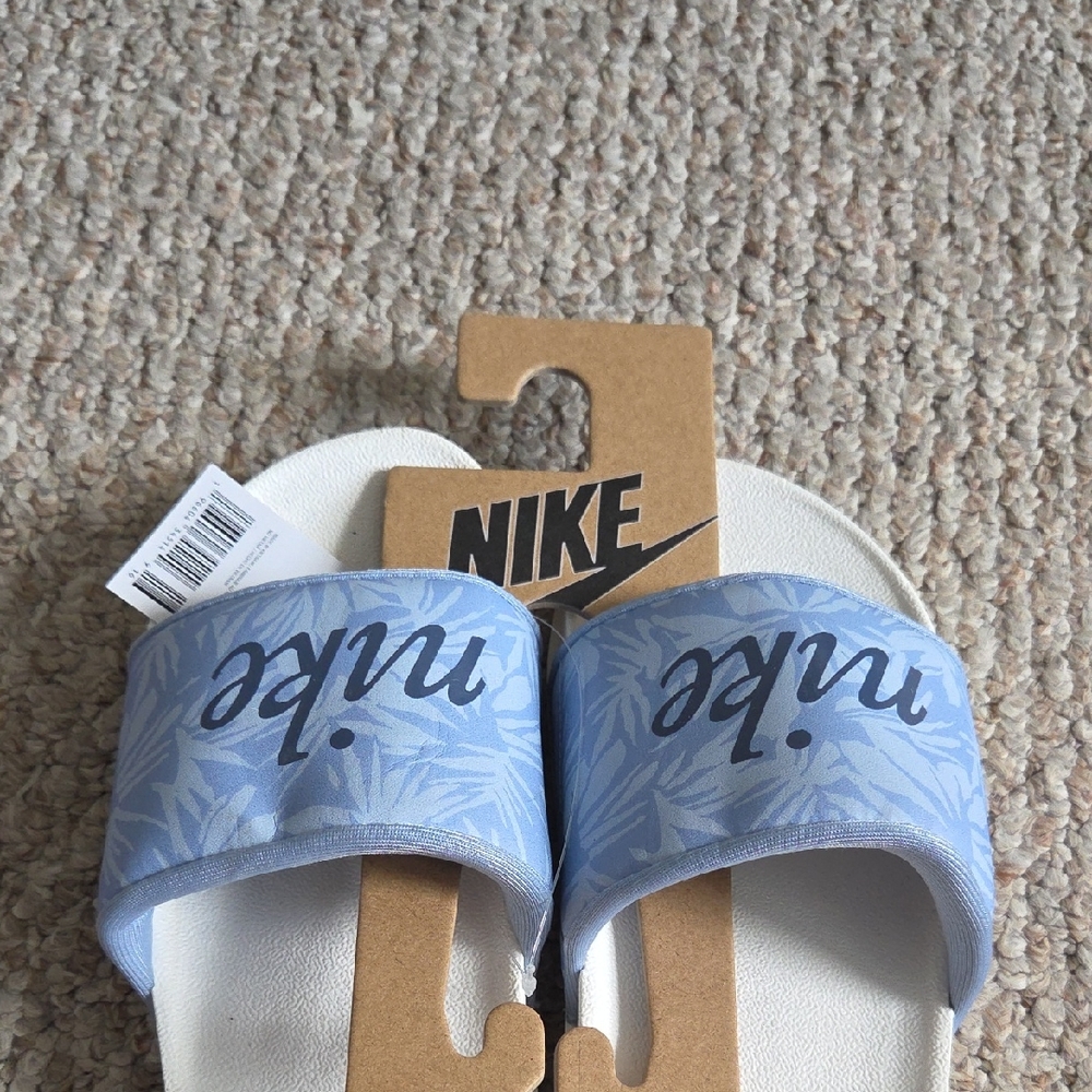 Nike Light Blue and White Slides
